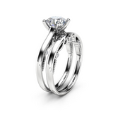 1ct Round Cut Diamond Engagement Ring 14k White Gold Finish Unique Bridal Set