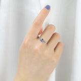 0.7ct Round Cut Blue Sapphire Engagement Ring Minimalist 14k White Gold Finish