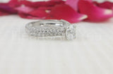 2.2ct Round Cut Moissanite Solitaire Cluster Shank Ring 14k White Gold Plated