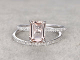 2ct Emerald Cut Morganite Bridal Wedding Set Engagement 14k White Gold Finish