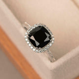 2.8ct Engagement Ring Cushion Cut Black Diamond Halo Design 14k WhiteGold Finish