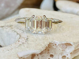 2.3ct Emerald Cut Simulated Diamond Three Stone Ring 14k White Gold Plated