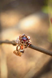 1ct Round Cut Garnet Engagement Ring Flower Leaf Solitaire 14k Yellow Gold Over