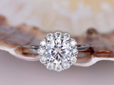 Flower Solitaire Engagement Ring 1.6ct Round Cut Diamond 14k White Gold Finish