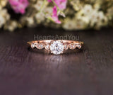 0.55ct Round Cut Moissanite Milgrain Women Engagement Ring 14k Rose Gold Plated