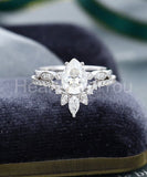 2.4ct Pear Cut Simulated Diamond Bridal Set Crown Tiara 14k White Gold Plated