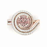 4.5ct Round Cut Peach Morganite Engagement Ring Dual Swirl 14k Rose Gold Finish