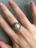 2.1ct Pearl Halo Round Blue Sapphire Engagement Ring 14k White Gold Finish