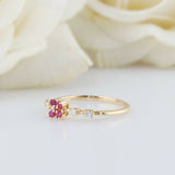 0.7ct Round Cut Pink Ruby Engagement Ring Flower Minimalist 14k Yellow Gold Over