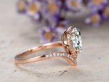 1ct Pear Cut Diamond Engagement Ring Halo Curved V Shaped 14k Rose Gold Finish
