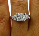 4Ct Cushion Cut Trilogy Engagement Ring 14K White Gold Finish Trapezoid Accents