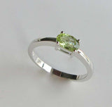 0.75ct Oval Cut Green Peridot Engagement Ring Solitaire 14k White Gold Finish