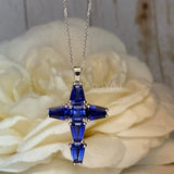 2ct Asscher Simulated Blue Sapphire Cross Pendant 14k White Gold Plated NO CHAIN