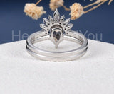 2ct Pear Cut Simulated Peach Morganite Crown Bridal Set 14k White Gold Plated