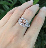 2.4ct Cushion Cut Morganite Engagement Ring Halo Split Shank 14k White Gold Over