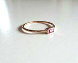 0.5ct Engagement Ring Baguette Pink Ruby Solitaire Minimalist 14k Rose Gold Over