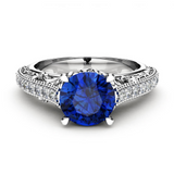 2ct Round Cut Blue Sapphire Engagement Ring 14k WhiteGold Finish Floral Filigree