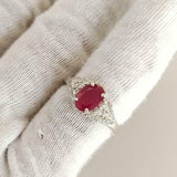 2ct Engagement Ring Oval Cut Pink Ruby Cluster Halo 14k White Gold Finish