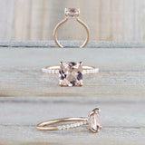 1.3ct Cushion Cut Peach Morganite Engagement Ring 14k Rose Gold Over Hidden Halo
