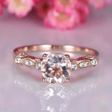 1.6ct Round Cut Peach Morganite Engagement Ring Diamond Accent 14k RoseGold Over