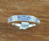 2.2ct Wedding Band Princess Cut Blue Topaz Stackable Women 14k White Gold Finish