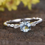 1ct Round Cut Aquamarine Rope Shank Solitaire Accent Ring 14k White Gold Finish