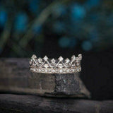 2.1ct Round Cut VVS1D Diamond Engagement Ring 14k White Gold Finish Crown Design