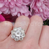2.2ct Round Cut Moissanite Cluster Floral Engagement Ring 14k White Gold Plated
