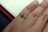 0.2ct Engagement Ring Pear Cut Emerald Curved Minimalist 14k White Gold Finish