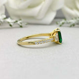 2.4ct Green Emerald Cut Solitaire Accents Engagement Ring 14k Yellow Gold Finish