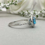 2.4ct Engagement Ring Round Cut Blue Topaz Diamond Halo 14k White Gold Finish
