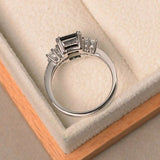 1ct Emerald Cut Black Diamond Solitaire Engagement Ring 14k White Gold Finish