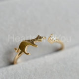 0.1ct Round Cut Moissanite Cat Design Engagement Ring 14k Yellow Gold Plated