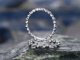 2Ct Oval Cut Blue Aquamarine Bridal Set Ring Bubbly Band 14K White Gold Finish