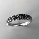Three Row Half Eternity Wedding Band 2ct Round Black Diamond 14k White Gold Over