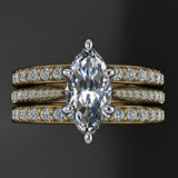 Accents with Solitaire Engagement Ring 1.2ct Marquise Diamond 14k WhiteGold Over