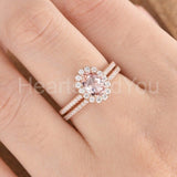 2ct Oval Cut Simulated Morganite Halo Wedding Bridal Set 14k Rose Gold Plated