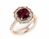 2ct Cushion Red Garnet Milgrain Floral Halo Engagement Ring 14k Rose Gold Finish