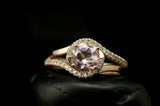 1.2ct Round Cut Peach Morganite Engagement Ring 14k Rose Gold Finish Split Shank