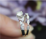 2ct Round Cut Diamond Engagement Ring 14k White Gold Finish Milgrain Bridal Set