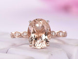 2.8ct Oval Cut Morganite Milgrain Solitaire with Accents Ring 14k Rose Gold Over