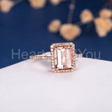 2.1ct Emerald Cut Simulated Morganite Halo Engagement Ring 14k Rose Gold Plated