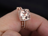 2.5ct Cushion Cut Morganite Bridal Set Band Engagement Ring 14k Rose Gold Finish