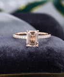 1ct Emerald Cut Simulated Morganite Solitaire Accents Ring 14k Rose Gold Plated
