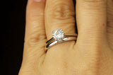 1Ct Round Cut Diamond Bridal Set Solitaire Ring Plain Band 14K White Gold Finish