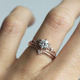 1.5ct Round Cut Diamond Engagement Ring Crown Tiara Bridal Set 14k RoseGold Over