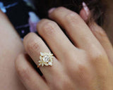 2.25ct Round Cut Diamond Engagement Ring Floral Art Deco 14k Yellow Gold Finish