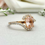 2.3ct Oval Peach Morganite Engagement Ring Swirl Solitaire 14k Yellow Gold Over