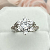 2.2ct Round Cut Diamond Floral Solitaire Engagement Ring 14k White Gold Finish