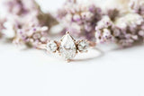 Round Accent Trilogy Engagement Ring 1.5ct Pear Cut Diamond 14k Rose Gold Finish